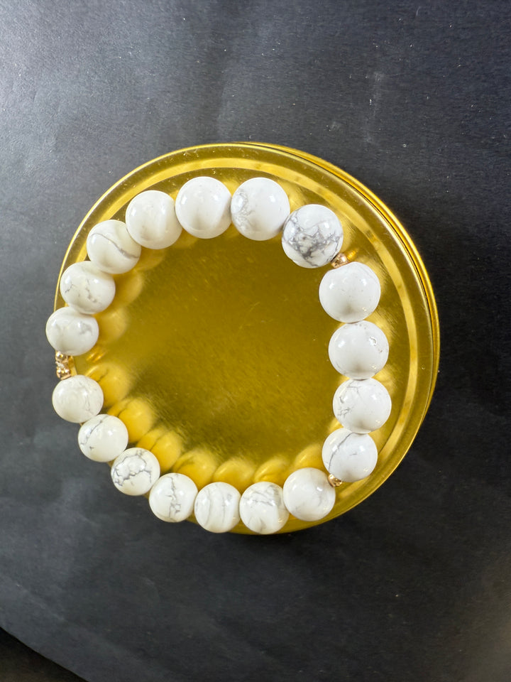 Howlite Bracelet for Crown Chakra Healing and Protection - 14K GF detail