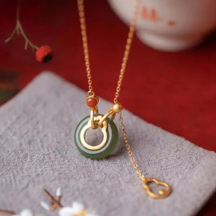 Jade & Chalcedony Gourd Pendant Necklace