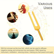 528 Hz Golden Solar Plexus Chakra Tuning Fork For Healing & Dna Repair - Solfeggio Frequency With Silicone Hammer, Cleaning Cloth Included