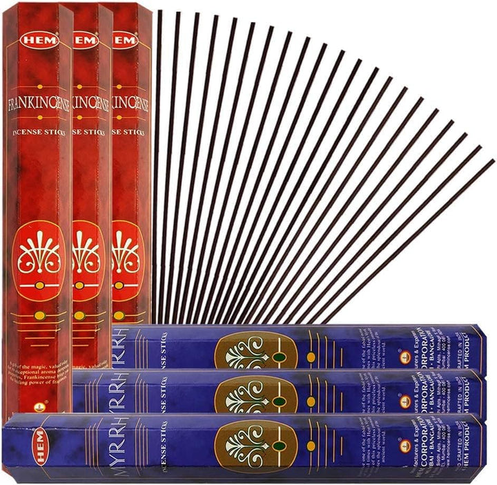 Frankincense Incense Sticks and Myrrh Incense Sticks with Incense Holder Bundle for Spiritual Décor and Home Fragrance