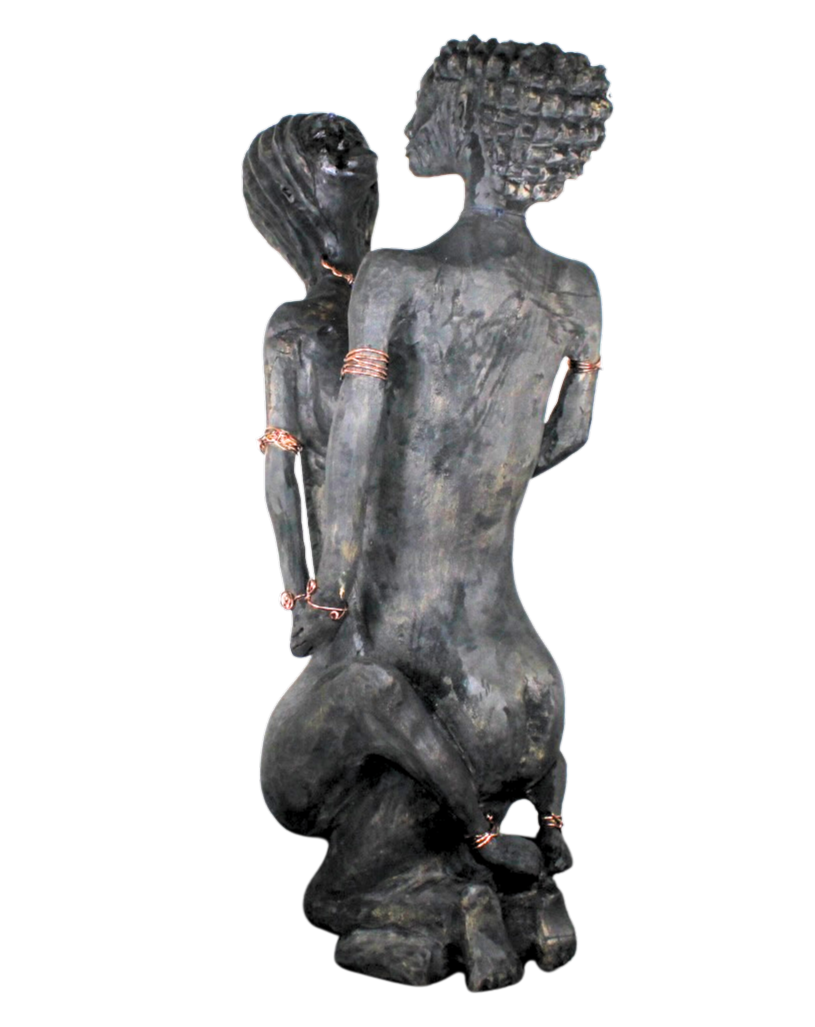 "Eclipse" – Reclaimed Wood Sculpture of Divine Union with Lapis Lazuli & Copper