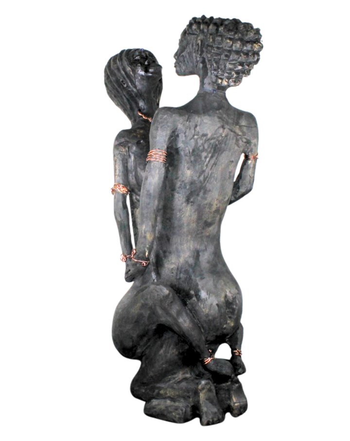 "Eclipse" – Reclaimed Wood Sculpture of Divine Union with Lapis Lazuli & Copper