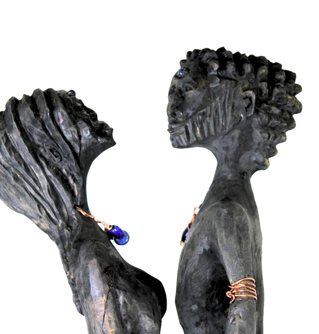 "Eclipse" – Reclaimed Wood Sculpture of Divine Union with Lapis Lazuli & Copper