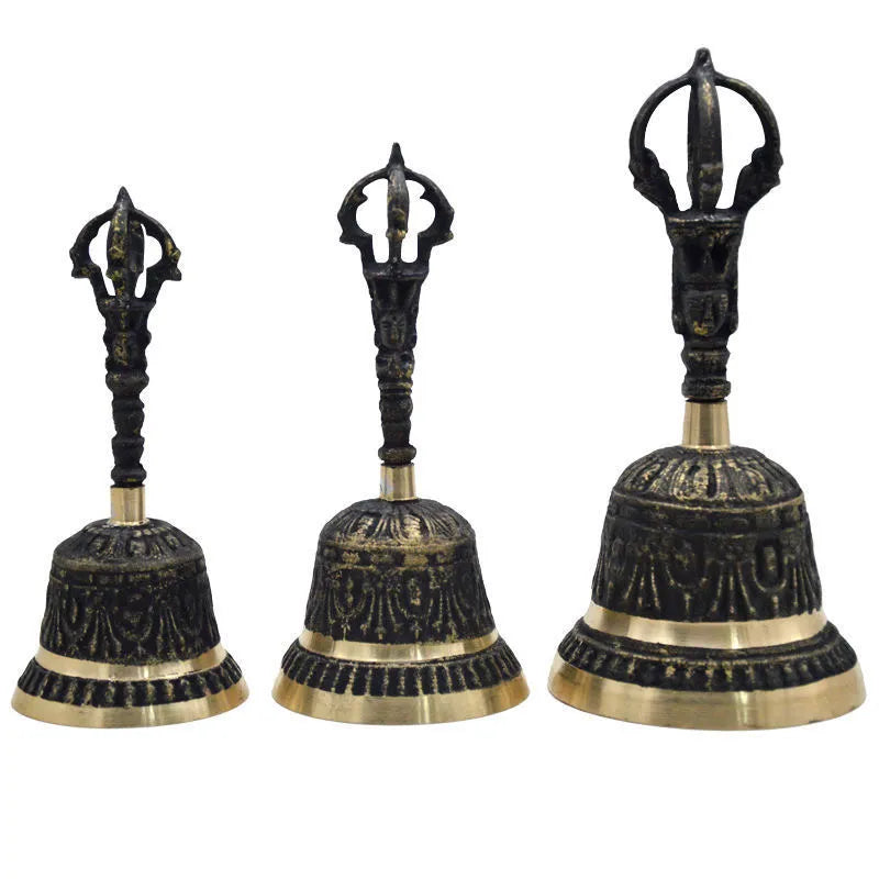Black Brass Handicraft Large Engraved Hand Bell