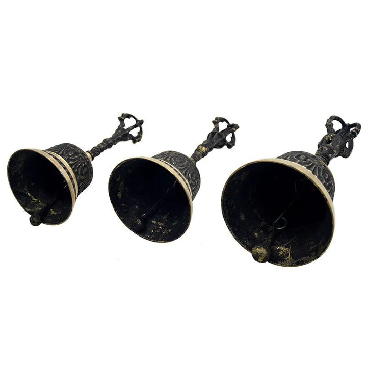 Black Brass Handicraft Large Engraved Hand Bell