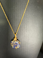 Dainty Minimalistic Lapis Lazuli 14K GF Wire Wrapped Crystal Jewelry on 14K GF Chain