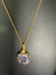 Dainty Minimalistic Lapis Lazuli 14K GF Wire Wrapped Crystal Jewelry on 14K GF Chain