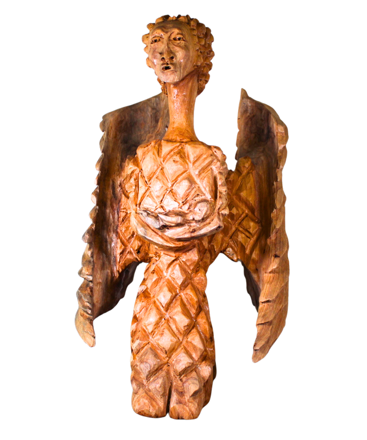 "Protective Angel with Cradled Baby" – Reclaimed Wood Sculpture