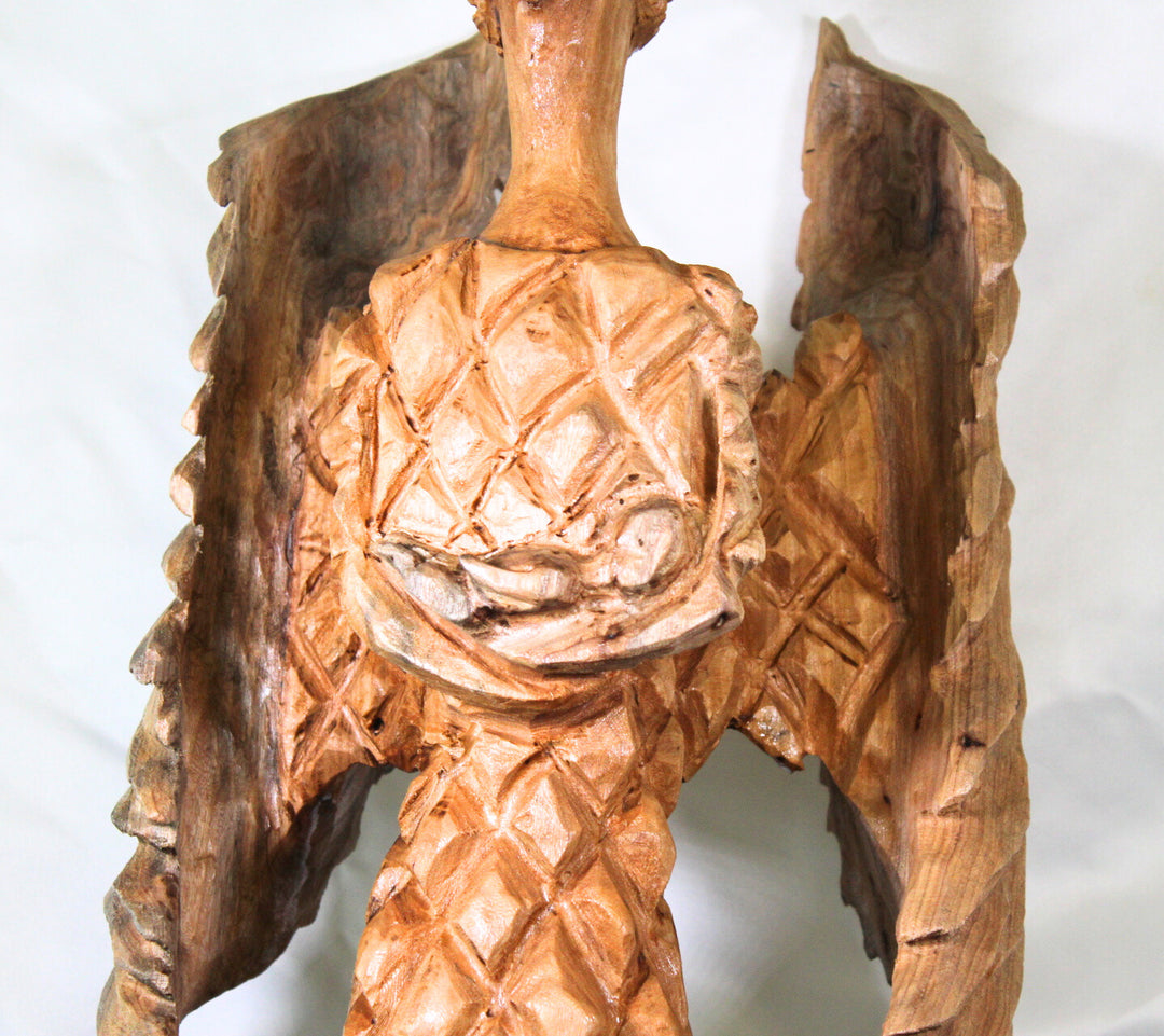 "Protective Angel with Cradled Baby" – Reclaimed Wood Sculpture