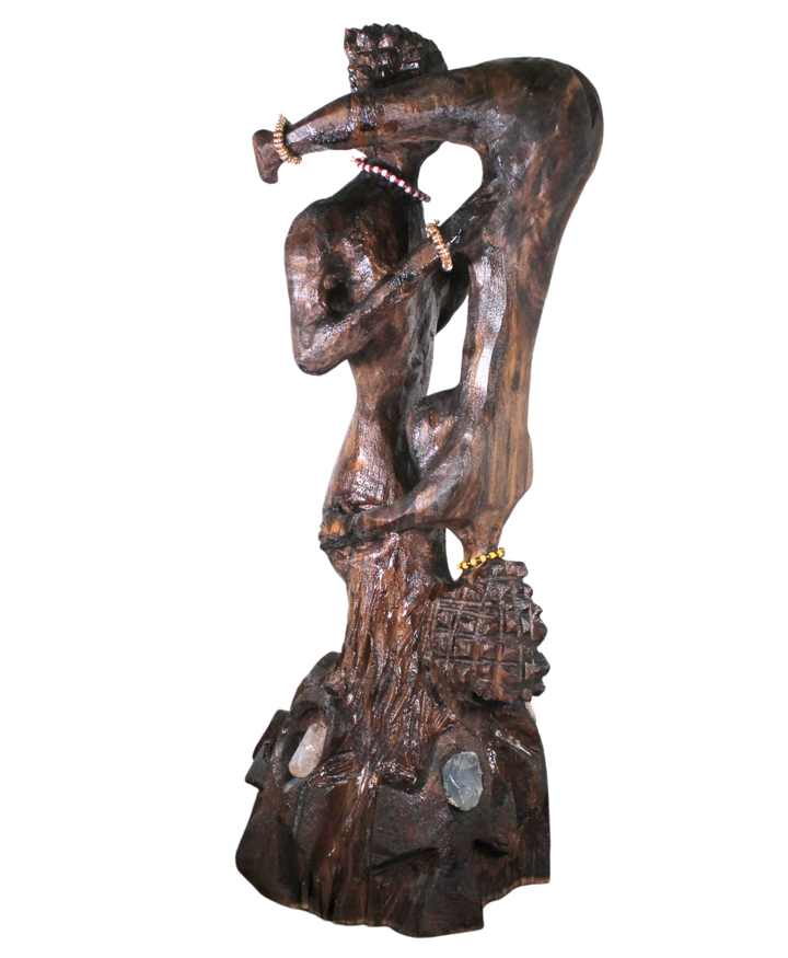 "Shango and Oshun" – Reclaimed Wood Sculpture of Divine Union with Adorned Crystals and Jewelry