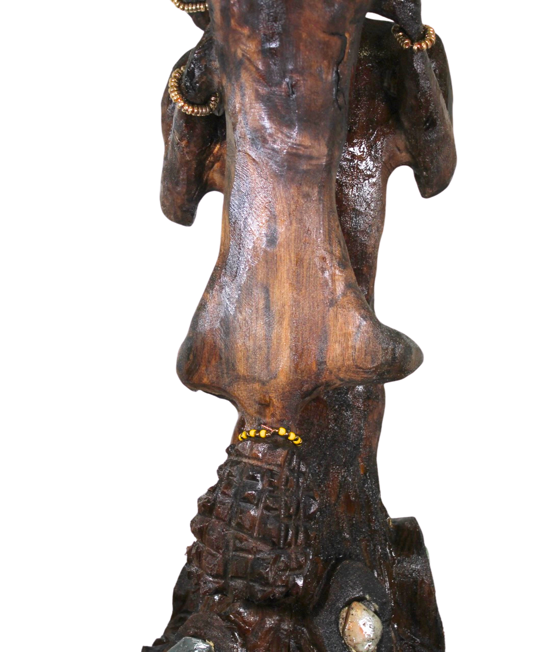"Shango and Oshun" – Reclaimed Wood Sculpture of Divine Union with Adorned Crystals and Jewelry