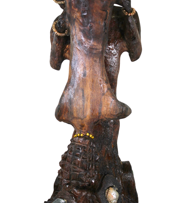 "Shango and Oshun" – Reclaimed Wood Sculpture of Divine Union with Adorned Crystals and Jewelry