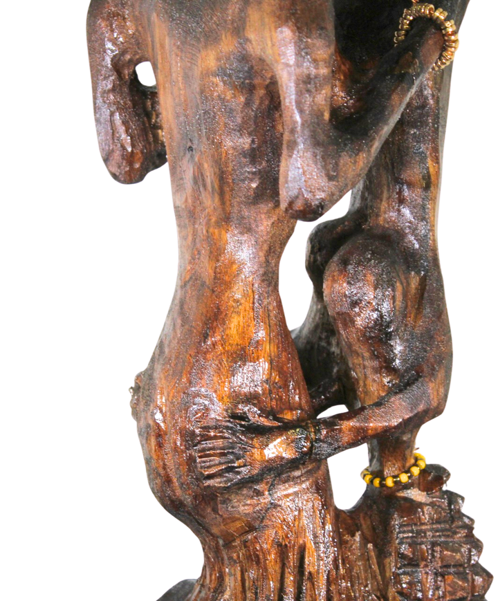 "Shango and Oshun" – Reclaimed Wood Sculpture of Divine Union with Adorned Crystals and Jewelry