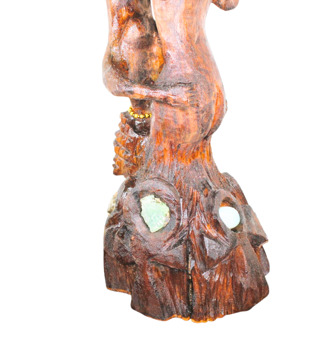 "Shango and Oshun" – Reclaimed Wood Sculpture of Divine Union with Adorned Crystals and Jewelry