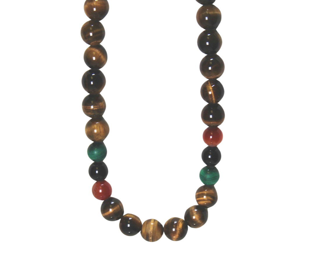 32" (81.28 cm.) Tigers Eye, Malachite, Obsidian, Carnelian Crystal Necklace