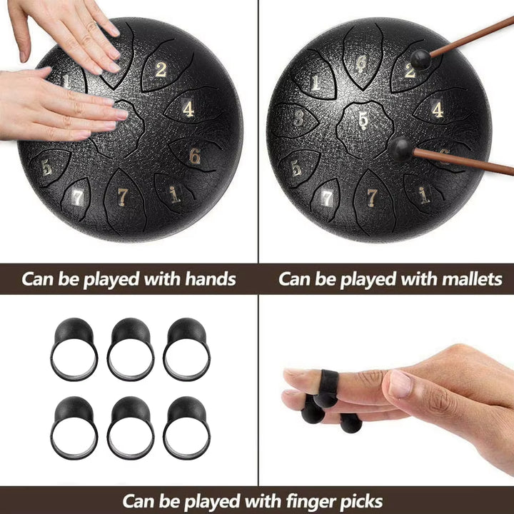 3/6/8 Inch Steel Tongue Drum Set Handpan Drum Pad Tank with Drumstick Carrying Bag Percussion Instruments Accessories