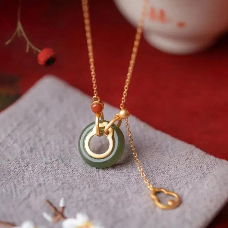 Jade & Chalcedony Gourd Pendant Necklace