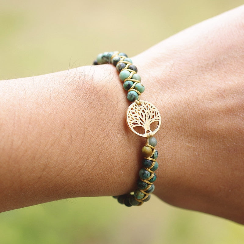 Handmade Natural Stone Boho Yoga Wrap Bracelet & Bangle Tree of Life