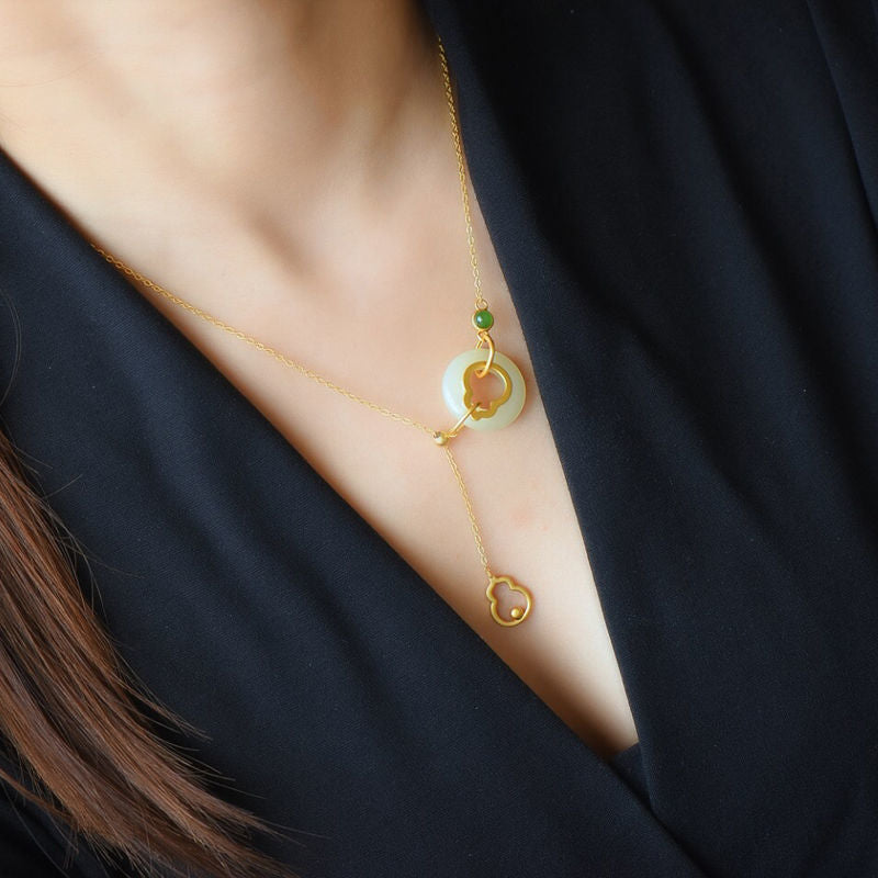 Jade & Chalcedony Gourd Pendant Necklace
