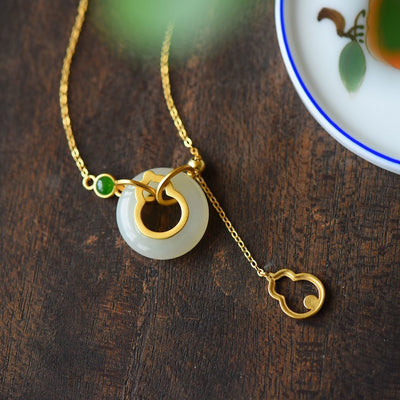 Jade & Chalcedony Gourd Pendant Necklace