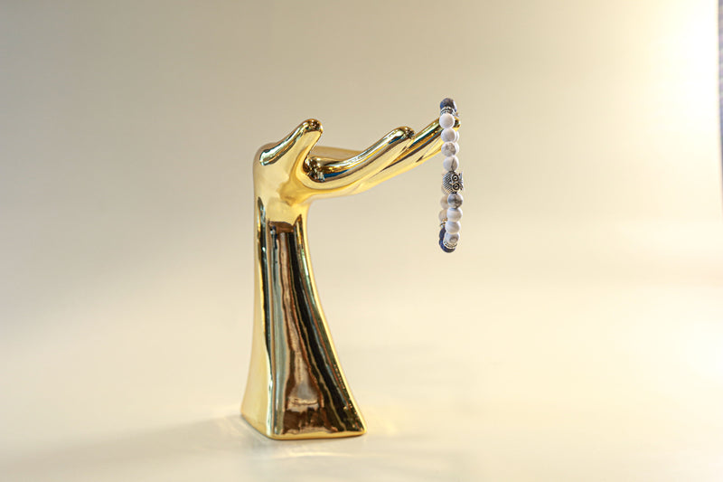 Lapis Lazuli & Howlite Crystal Bracelet • Silver Owl Charm