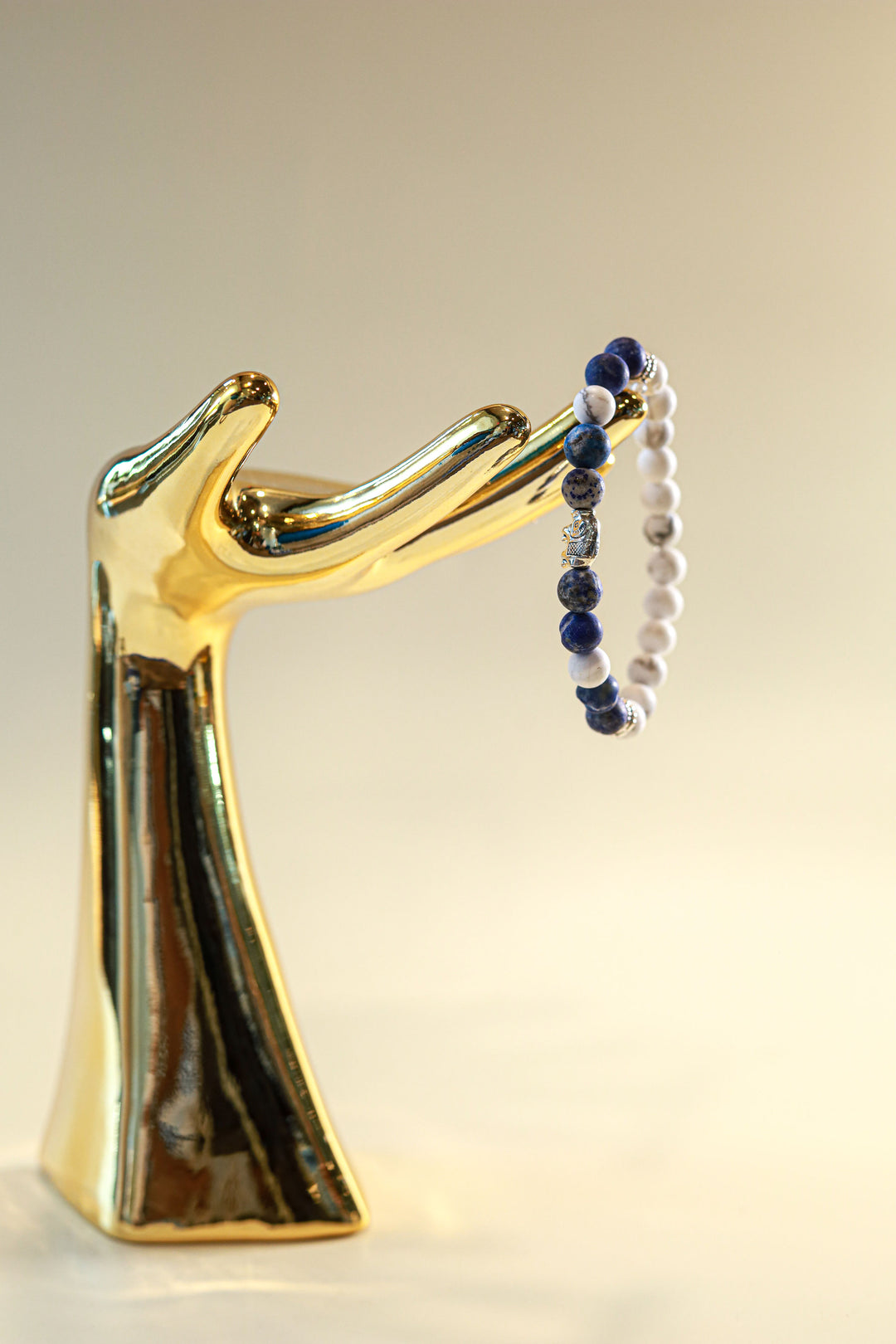 Lapis Lazuli & Howlite Crystal Bracelet • Silver Elephant Charm